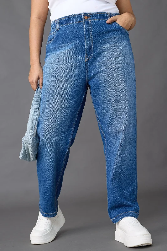 Elasticated Classic Blue Mom Jeans