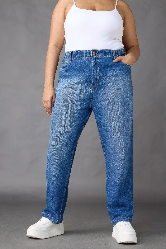 Elasticated Classic Blue Mom Jeans