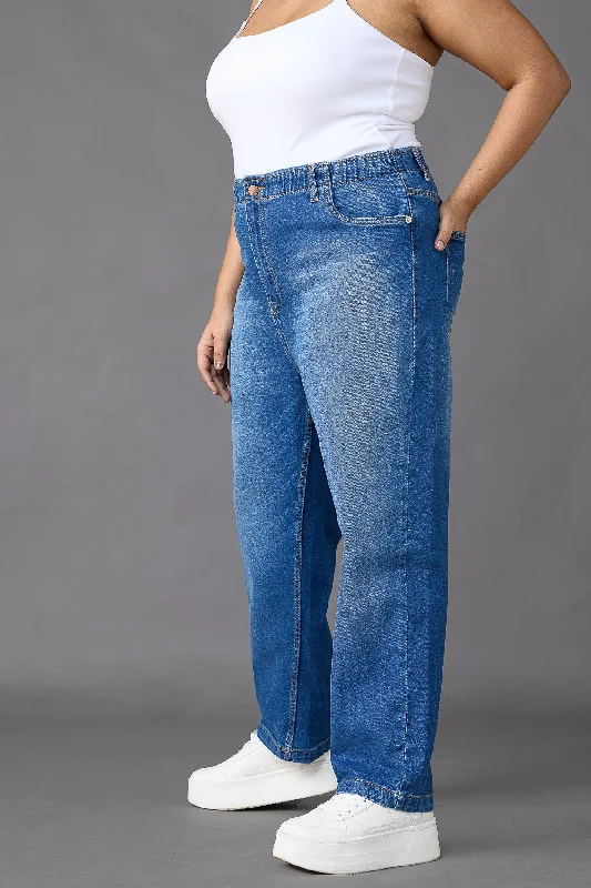 Elasticated Classic Blue Mom Jeans