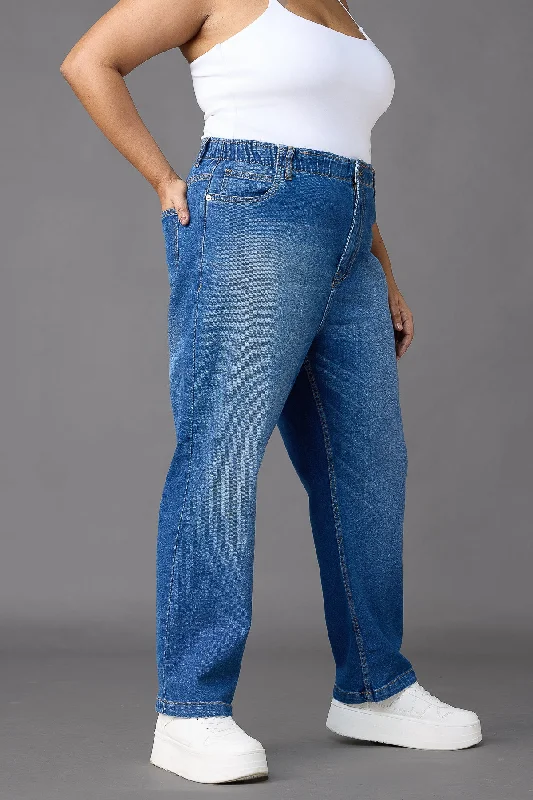 Elasticated Classic Blue Mom Jeans