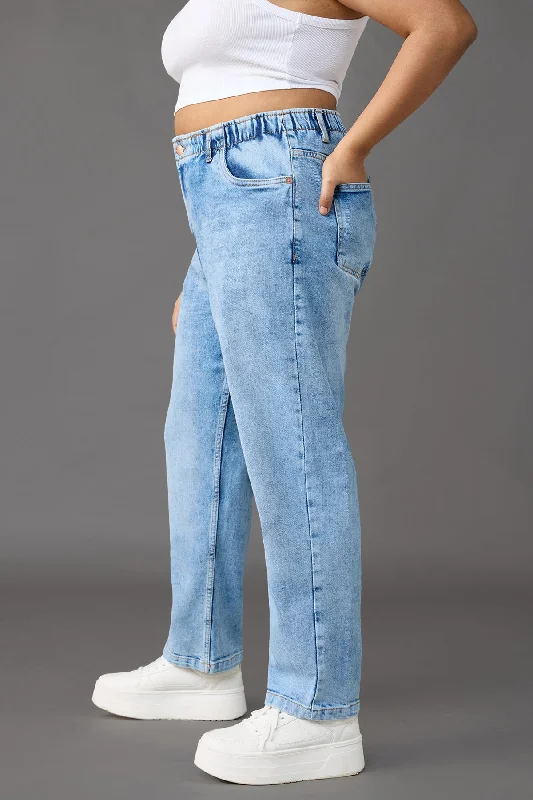 Elasticated Light Blue Mom Jeans