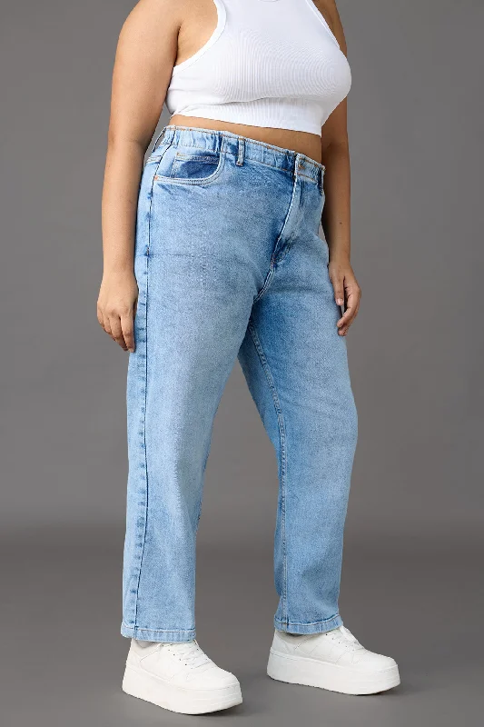 Elasticated Light Blue Mom Jeans