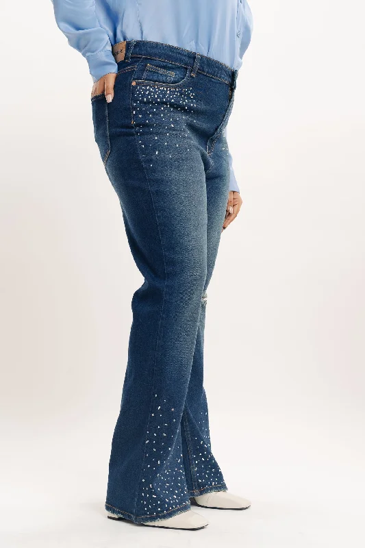 Embellished Indigo Bootcut Jeans