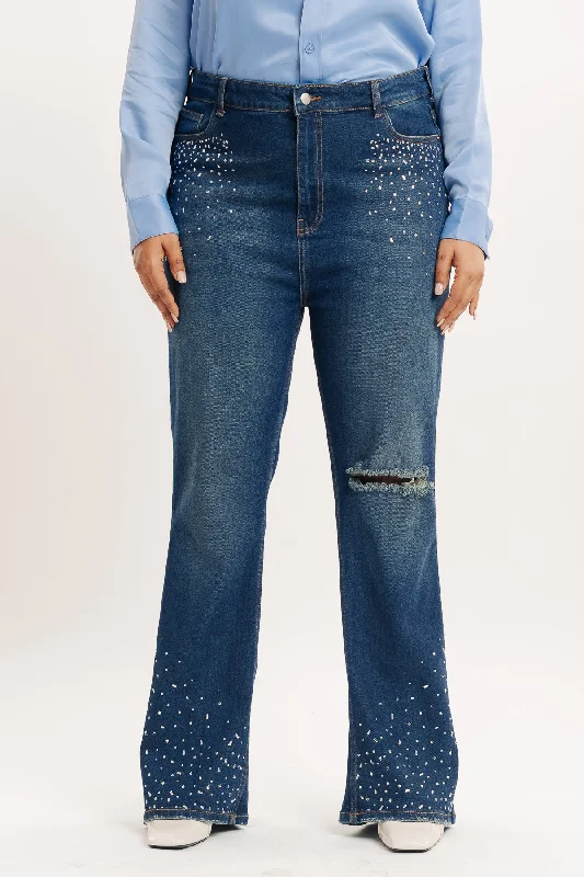 Embellished Indigo Bootcut Jeans