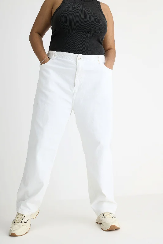 White Elasticated Mom Jeans