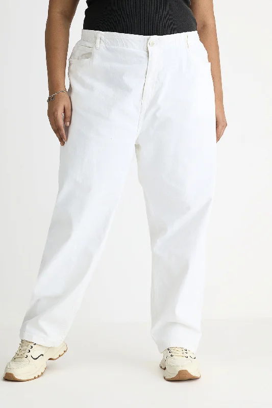 White Elasticated Mom Jeans