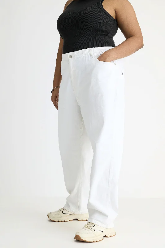 White Elasticated Mom Jeans