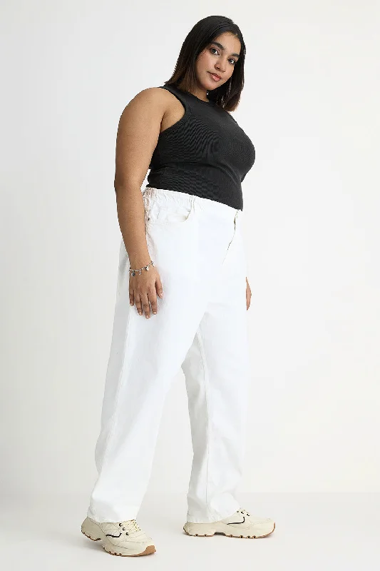 White Elasticated Mom Jeans