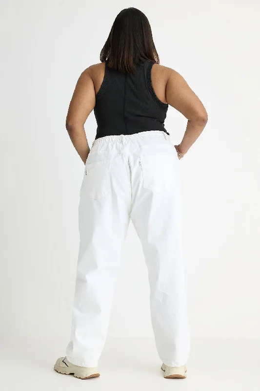 White Elasticated Mom Jeans