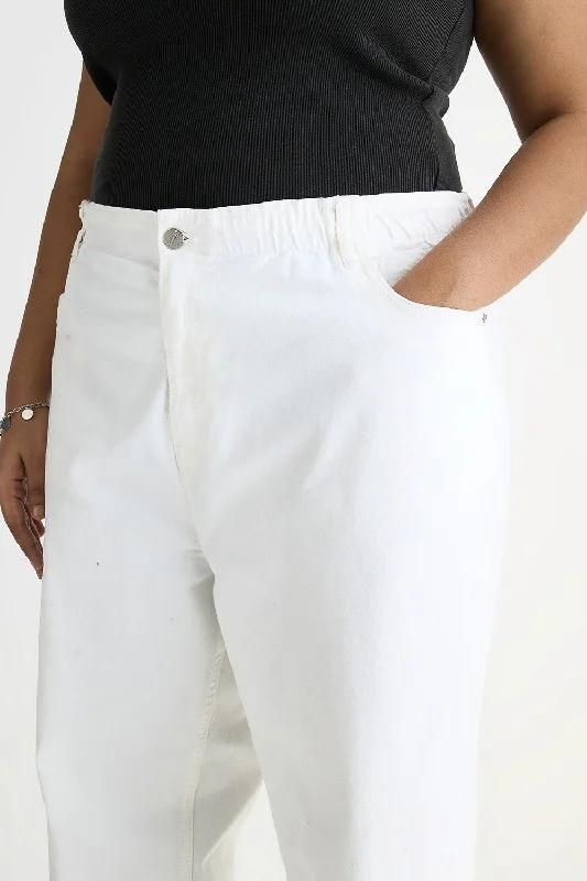 White Elasticated Mom Jeans