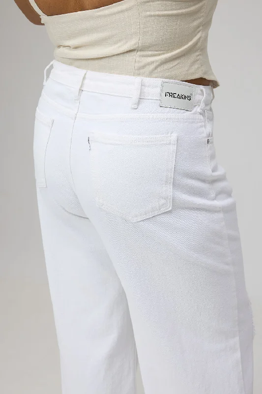 Curve Glacial White Ripped Wide-Leg Jeans