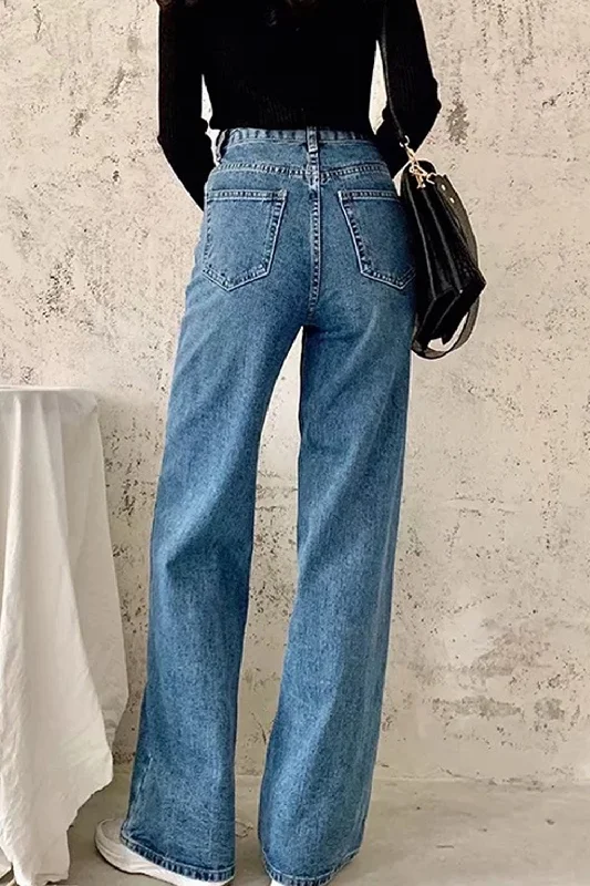 KittenAlarm - High Waist Wide Leg Mom Jeans Pants