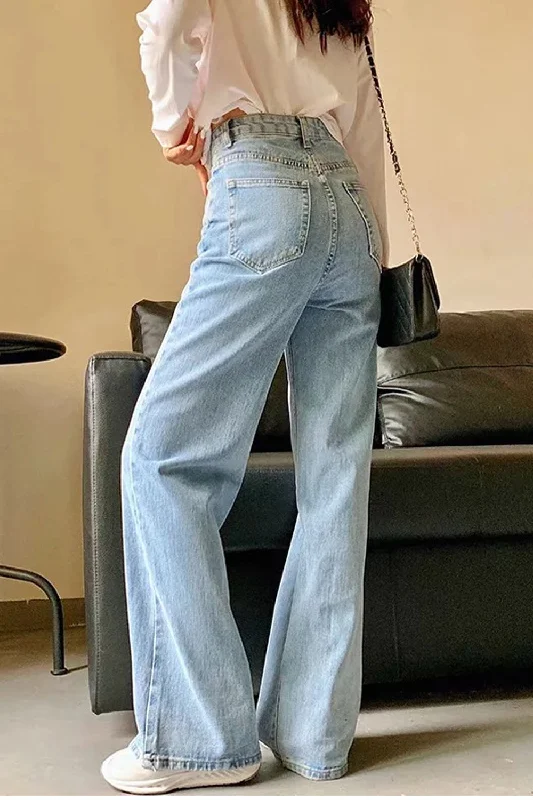 KittenAlarm - High Waist Wide Leg Mom Jeans Pants