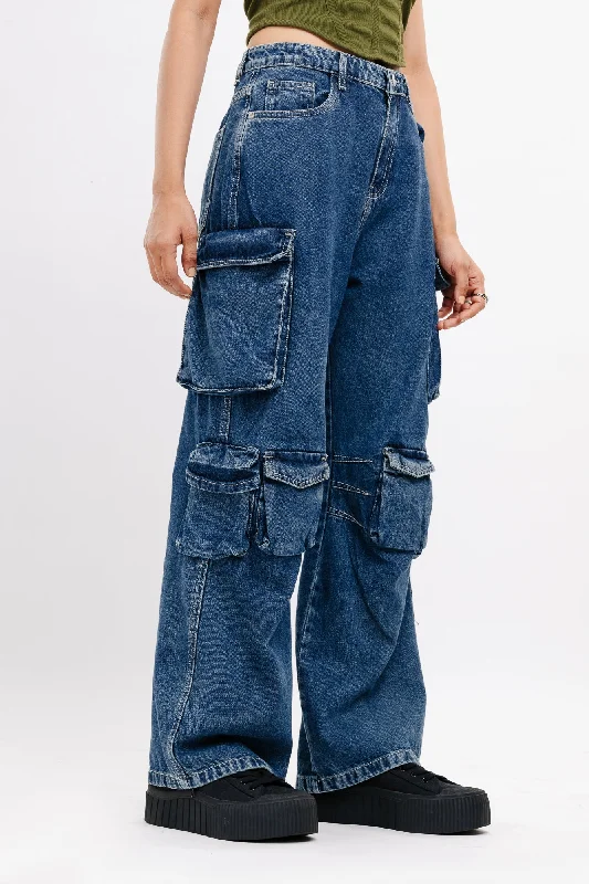 Indigo Ripped Cargo Jeans