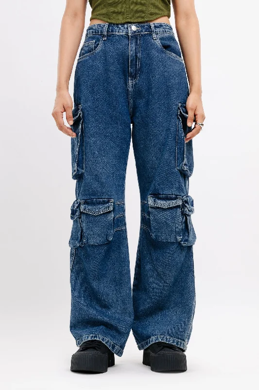 Indigo Ripped Cargo Jeans