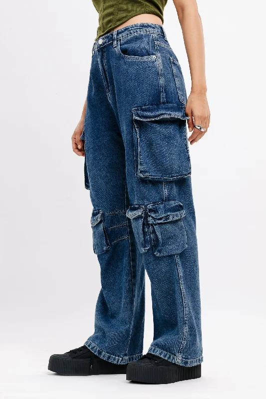 Indigo Ripped Cargo Jeans