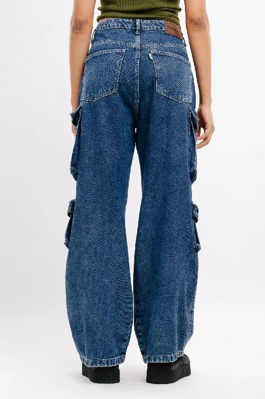 Indigo Ripped Cargo Jeans