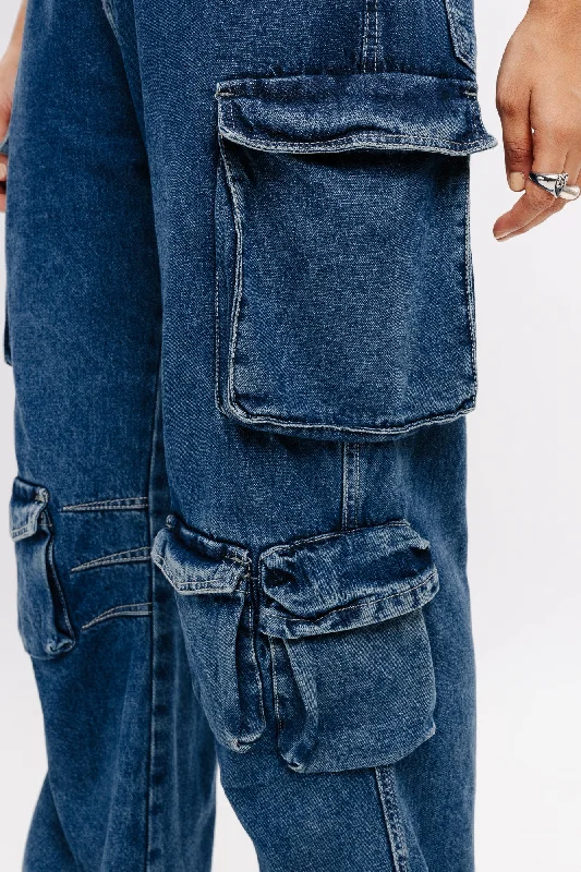 Indigo Ripped Cargo Jeans