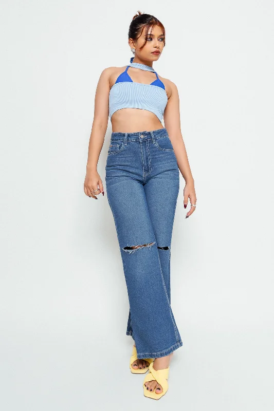 Knee Slit Wide Leg Jeans