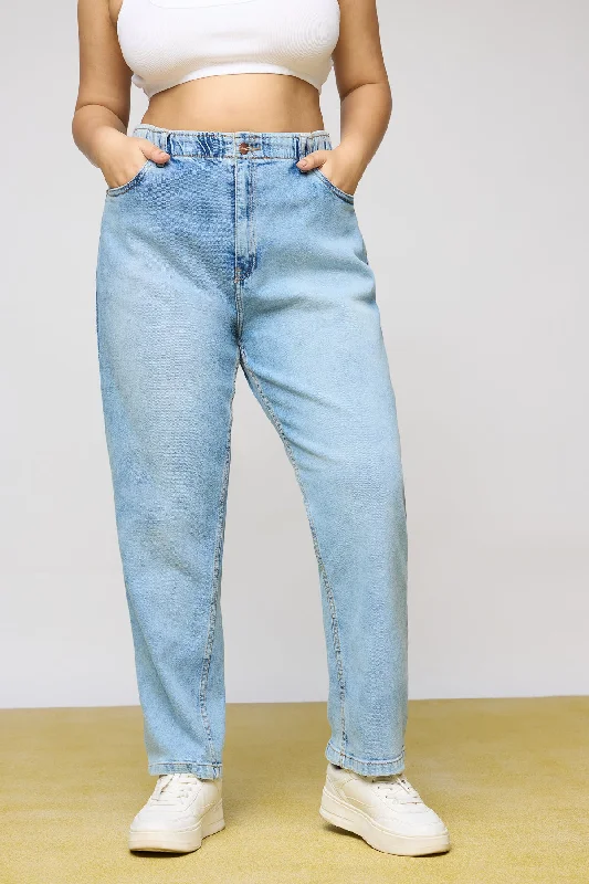 Light Blue Leisure Elasticated Curve Mom Fit Jeans