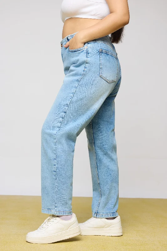 Light Blue Leisure Elasticated Curve Mom Fit Jeans