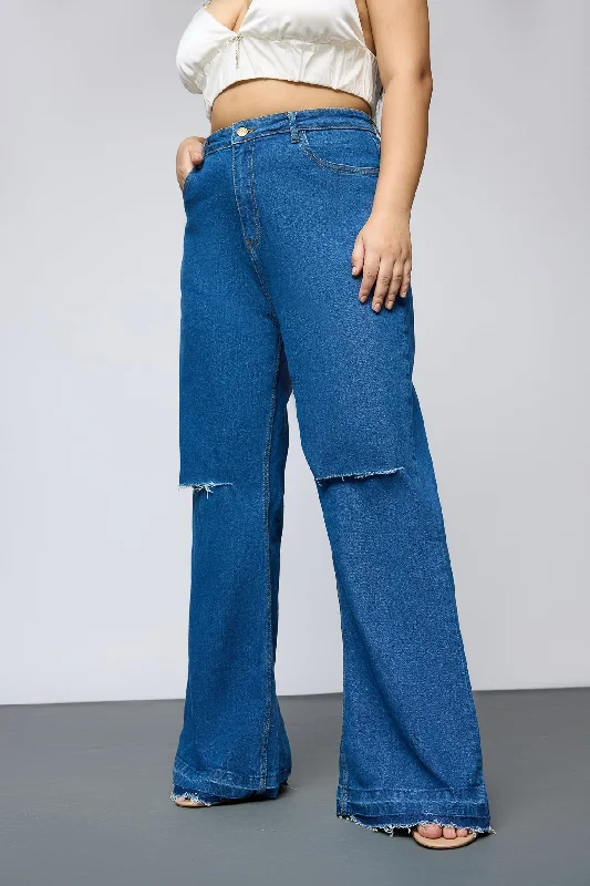 Retro Revival Distressed Curve Bootcut Jeans