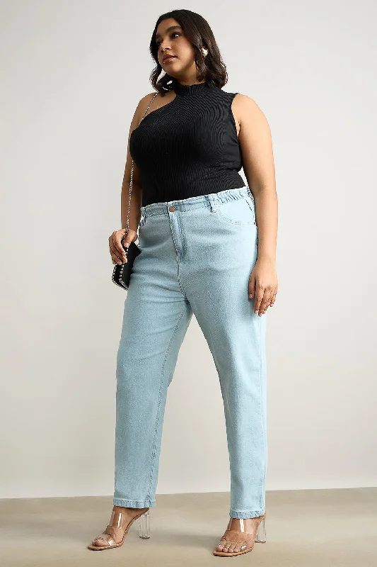 Stretchy Light Wash Mom Jeans