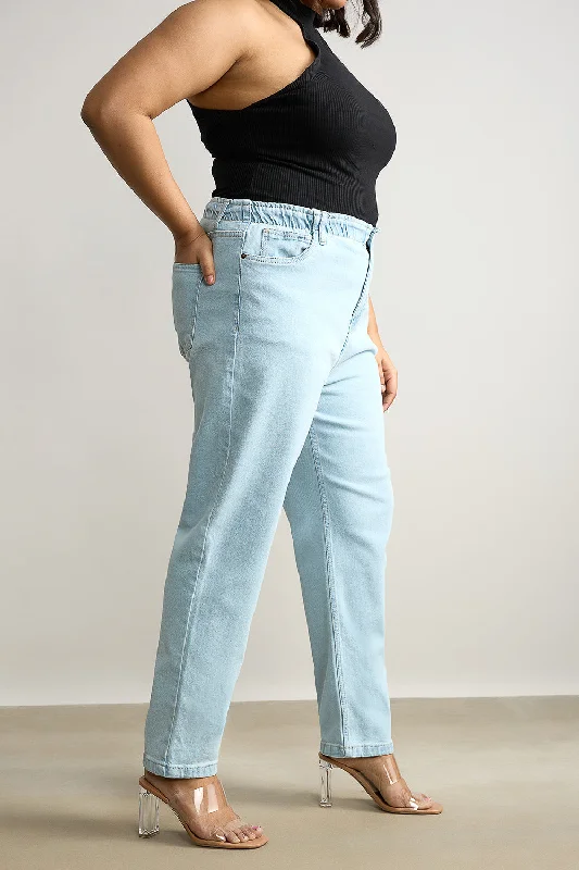 Stretchy Light Wash Mom Jeans