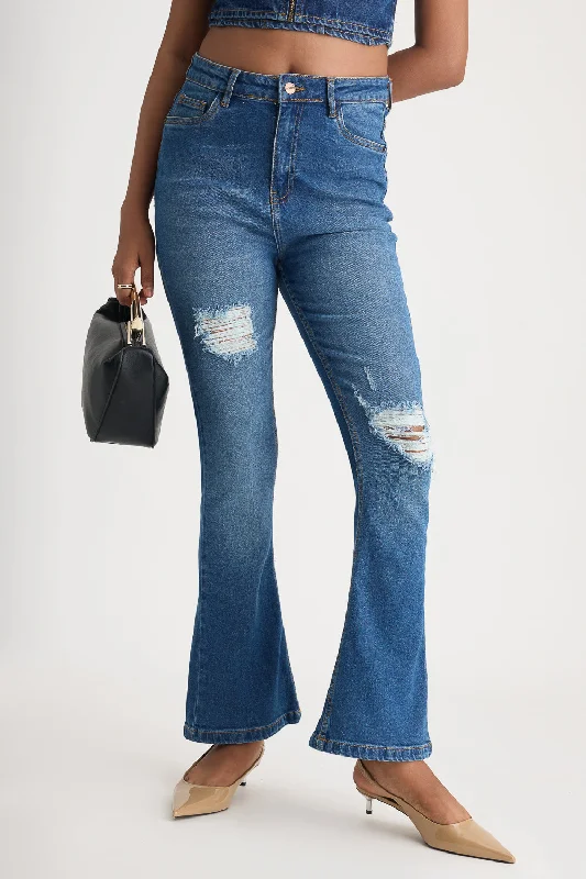 Classic Blue Distress Bootcut Jeans