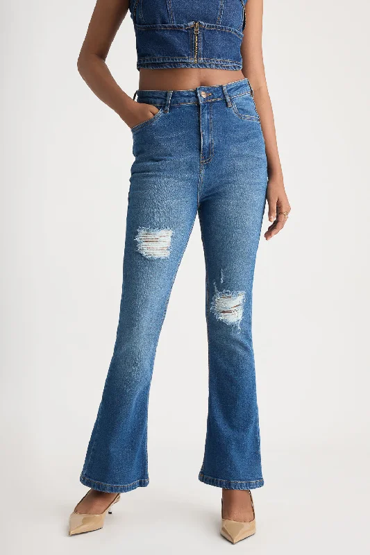 Classic Blue Distress Bootcut Jeans