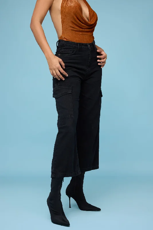 Black Wide Leg Cargo Jeans