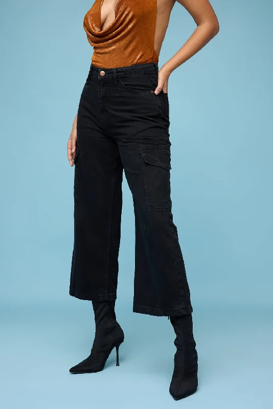 Black Wide Leg Cargo Jeans