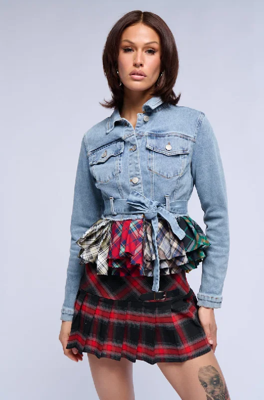 BABY GIRL PLAID PEPLUM DENIM JACKET