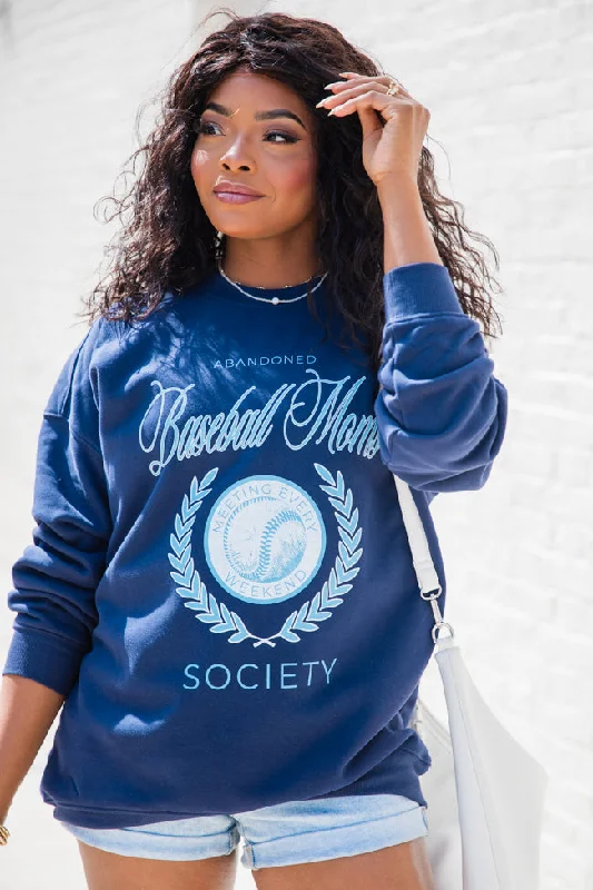 Baseball Mom Society Navy Oversized Graphic Sweatshirt