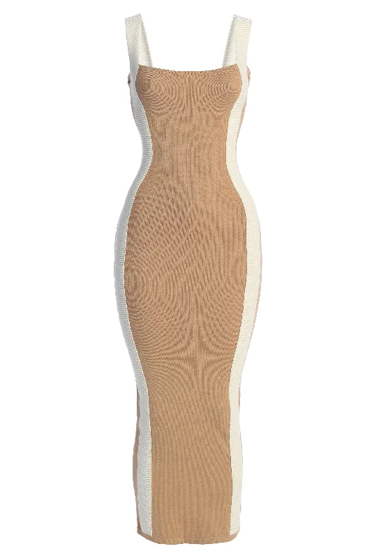 Beige Donna Knit Midi Dress