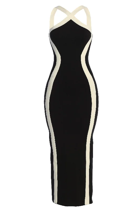 Black Fabiola Contrast Maxi Dress