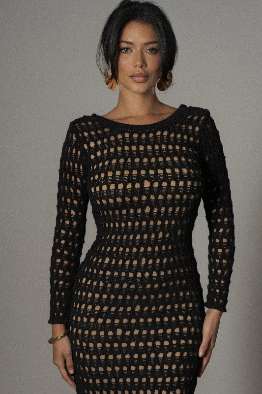 Black Serene Wonders Crochet Dress