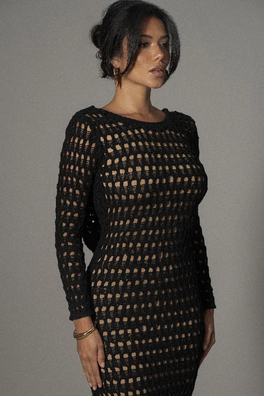 Black Serene Wonders Crochet Dress