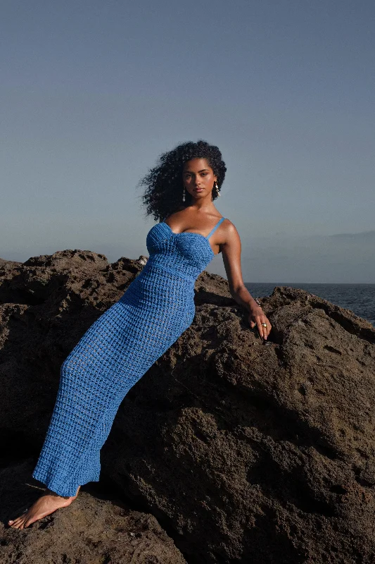 Blue Deep Sea Crochet Maxi Dress