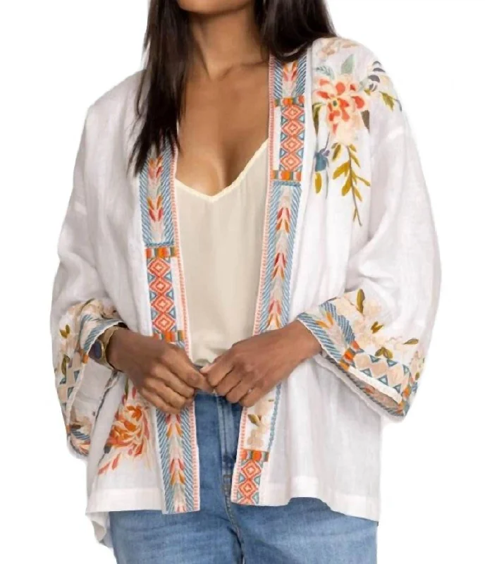 Ceretti Linen Cropped Kimono In White