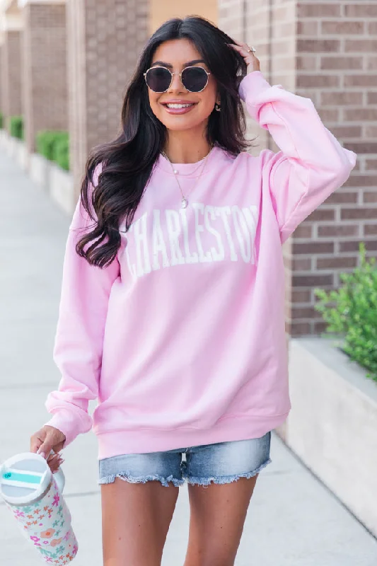 Charleston Block Light Pink Oversized Graphic Sweatshirt