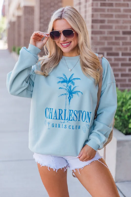 Charleston Girls Social Club Light Blue Oversized Graphic Sweatshirt