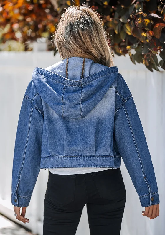 Classic Blue Women's Denim Jackets Vintage Lightweight Cropped Button Down Jacket