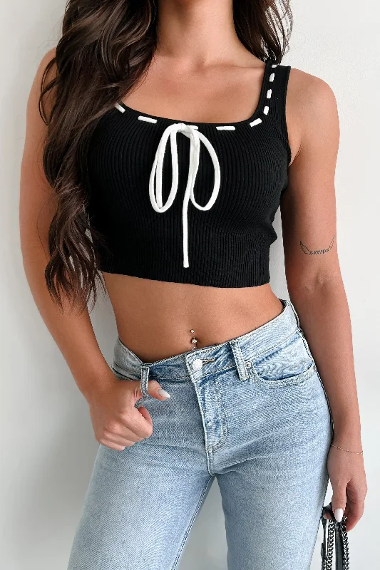 Convincing Manner Contrast Stitch Crop Tank (Black/White)