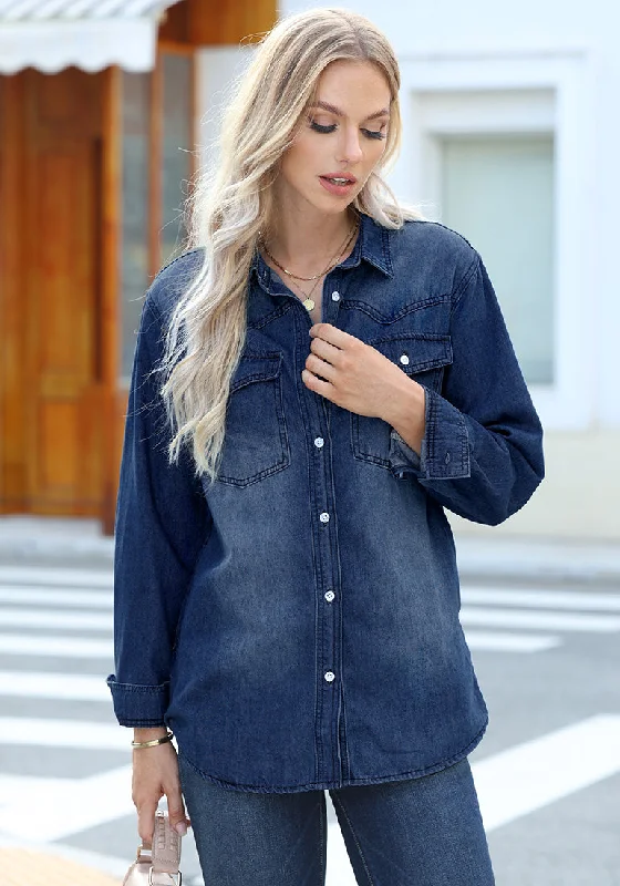 Coogee blue Women's Trendy Long Denim Jackets Oversized Shackets with Pockets