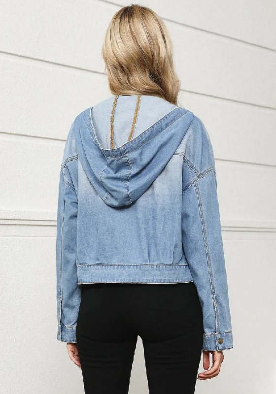 Cool Blue Women's Denim Jackets Vintage Lightweight Cropped Button Down Jacket