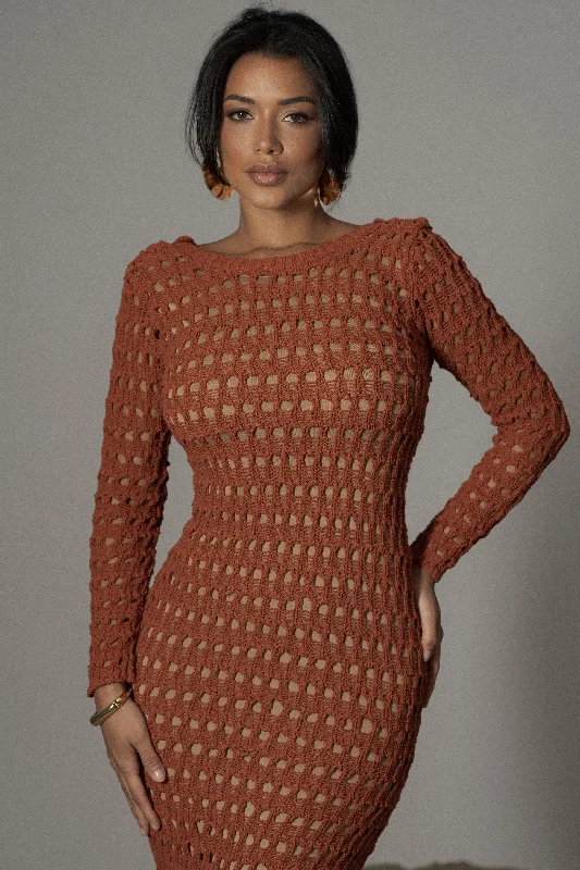 Dark Terra Cotta Serene Wonders Crochet Dress