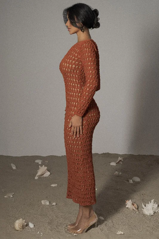 Dark Terra Cotta Serene Wonders Crochet Dress