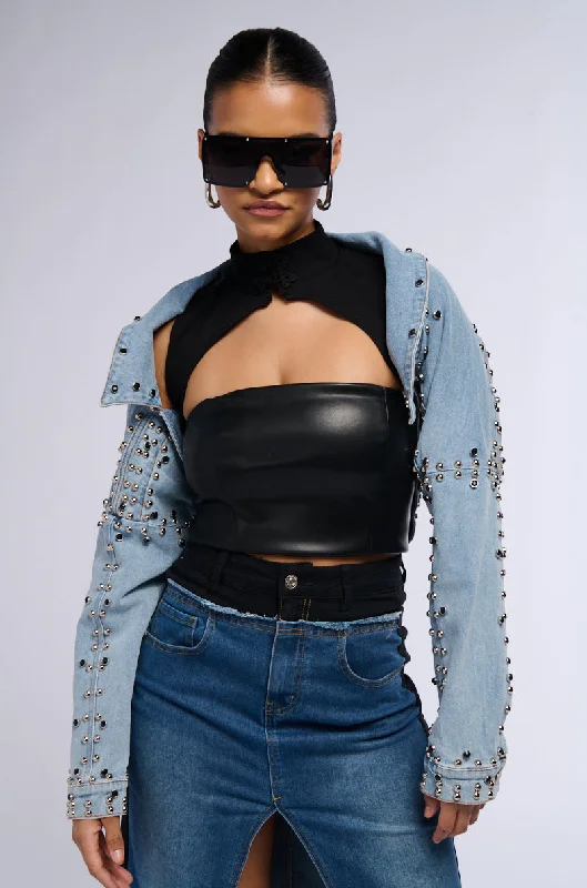 DENIM STUD BOLERO JACKET