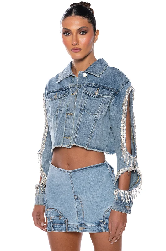 DIAMOND CUT OUT CROP DENIM JACKET